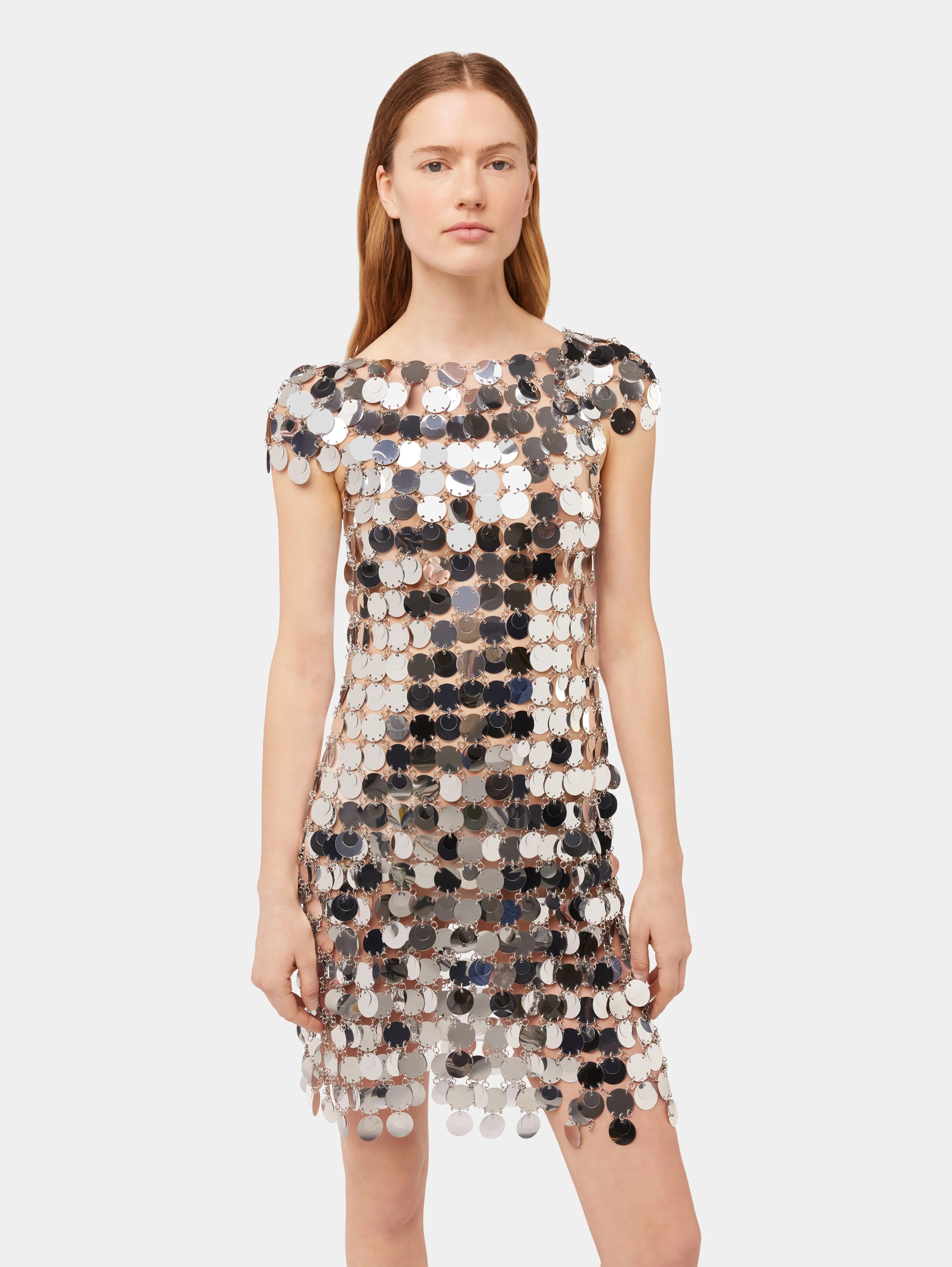 The iconic Silver sparkle discs dress | Rabanne