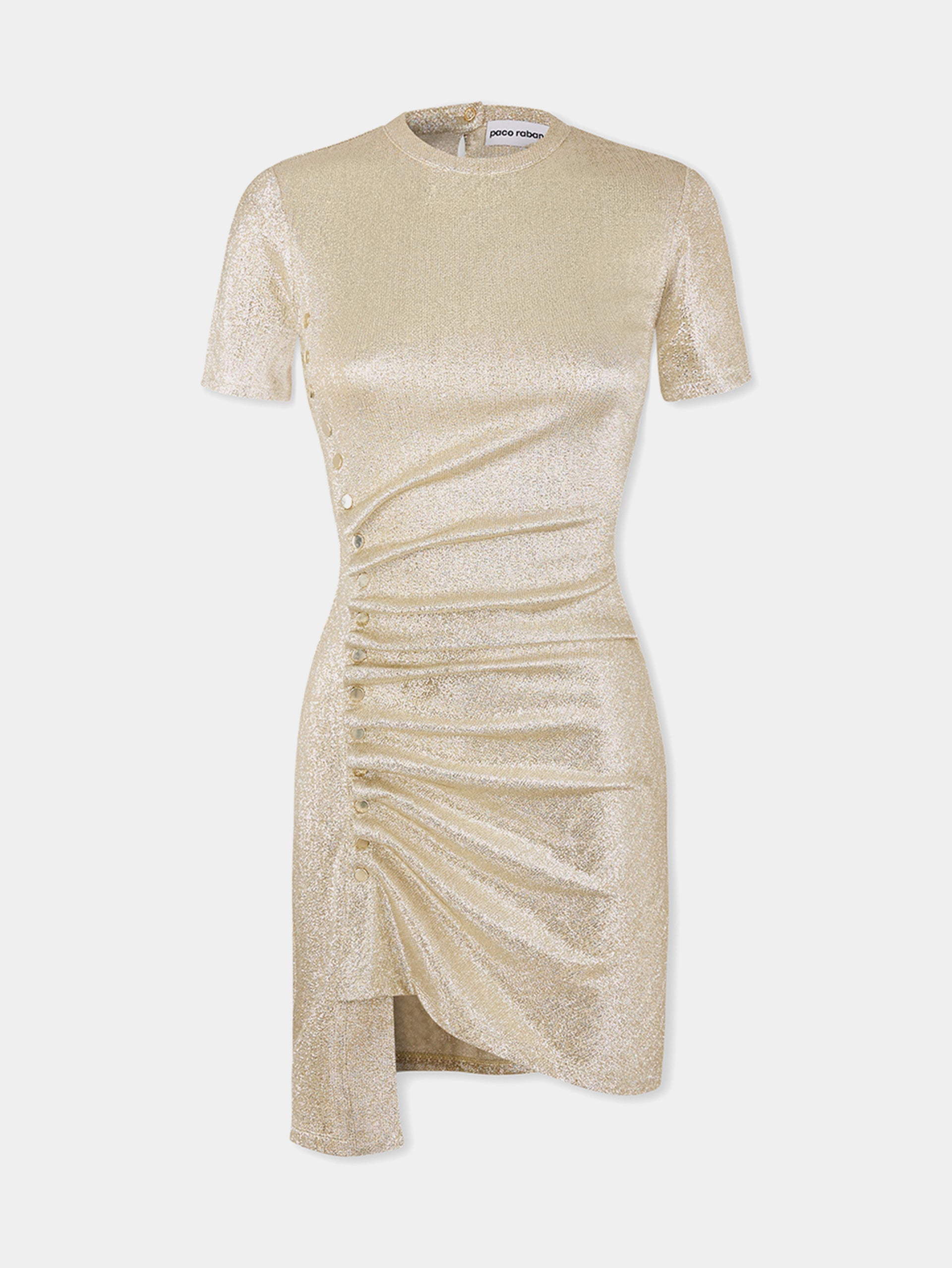 Gold Drapé pression mini dress in jersey
