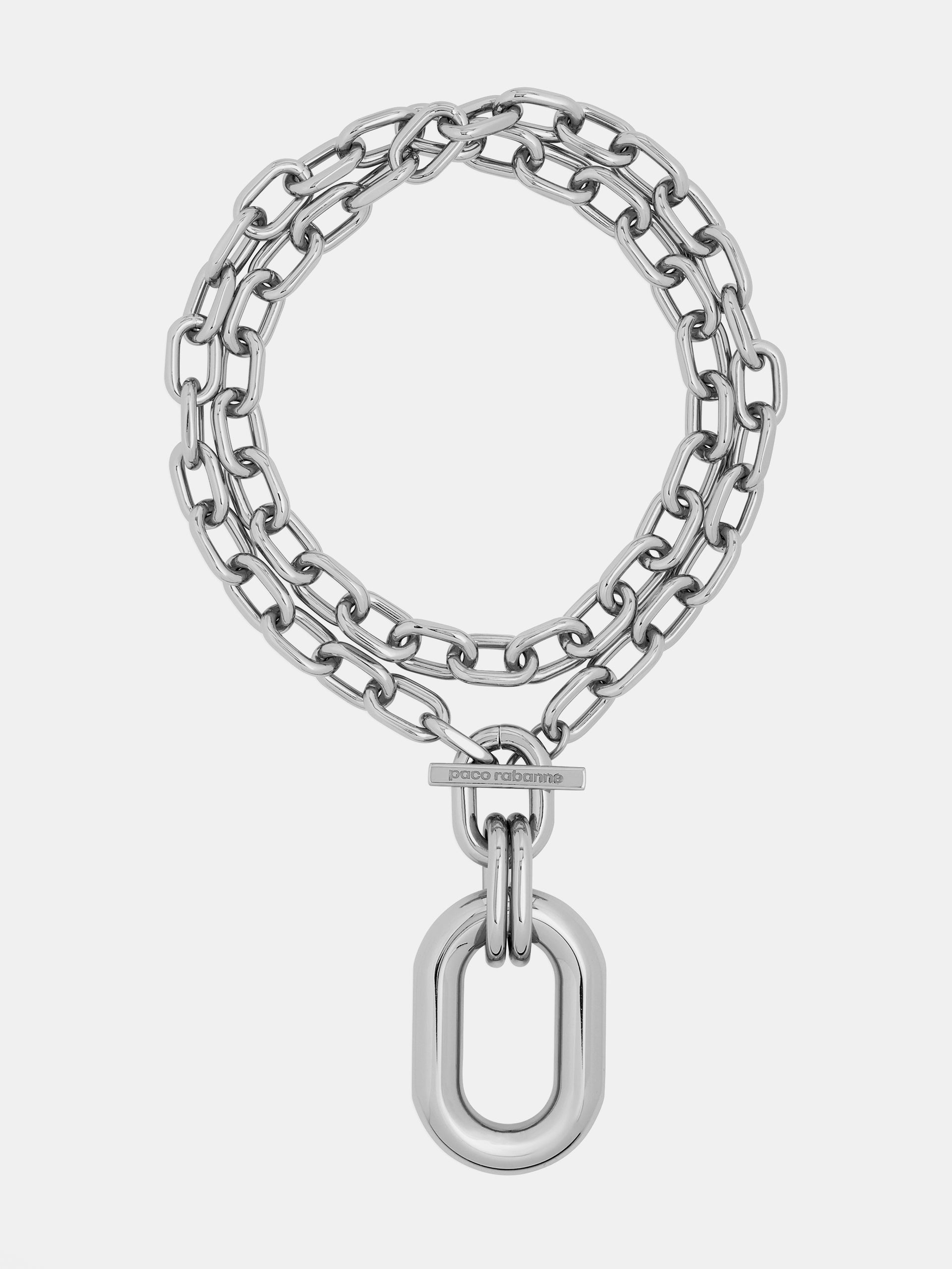 Silver double XL Link necklace with pendant position 1