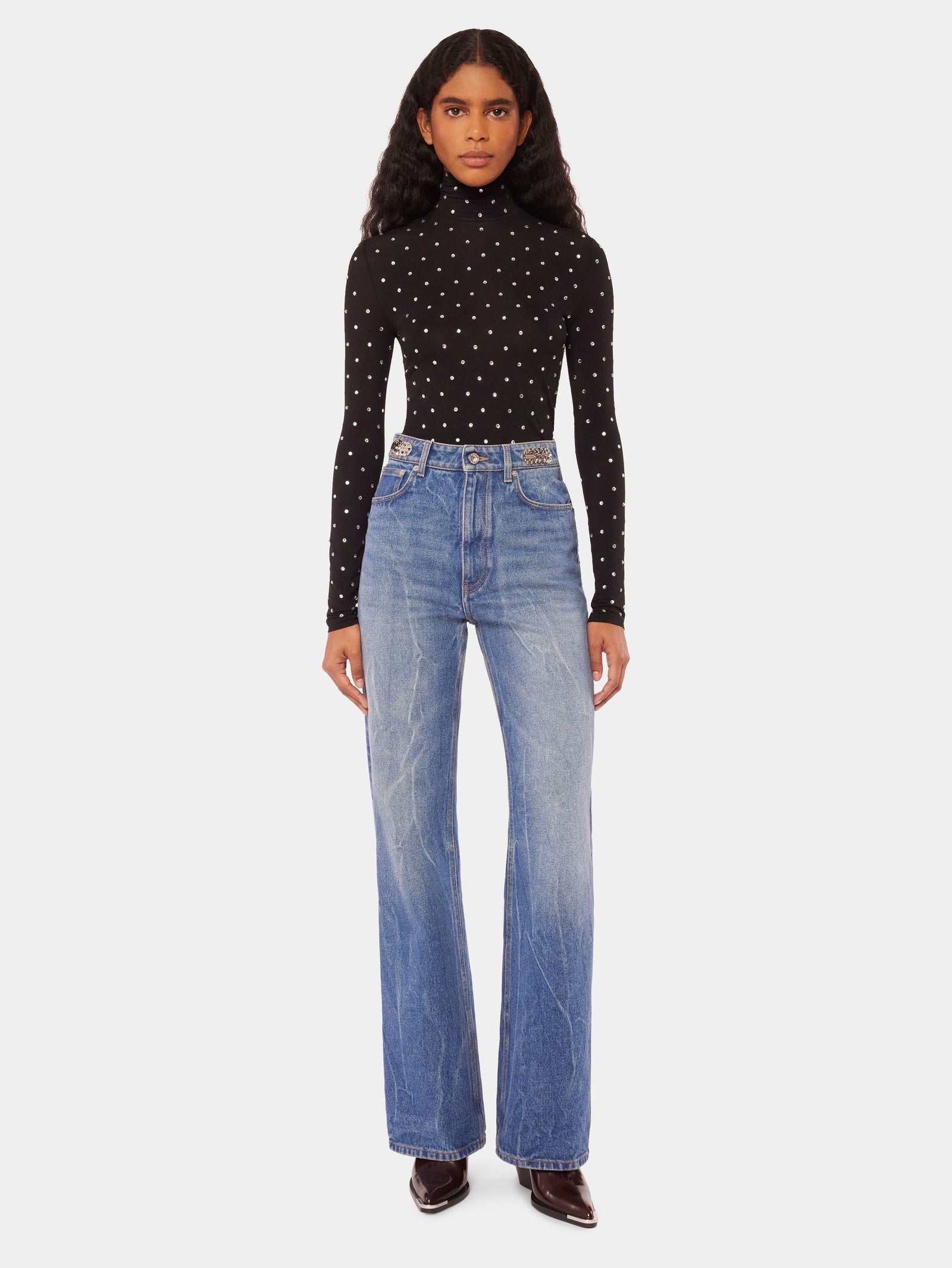 Second skin turtleneck jersey top with crystals - Image 2