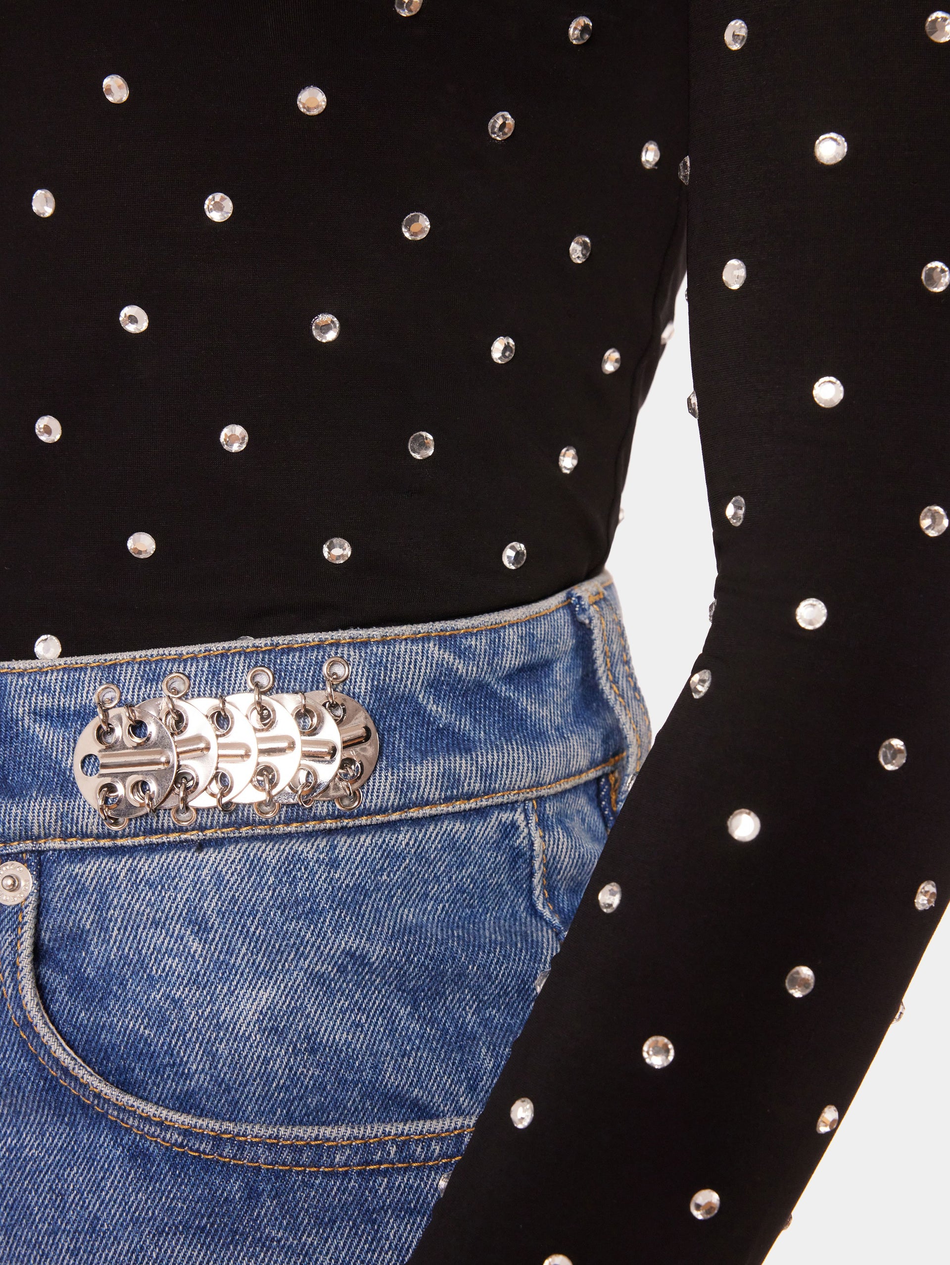 Second skin turtleneck jersey top with crystals