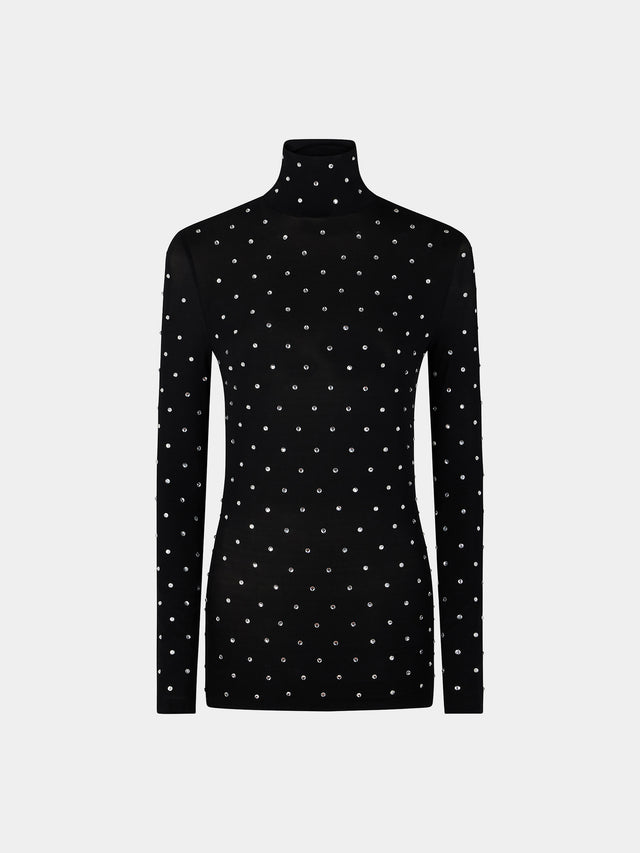 Black crystal-embellished top in second-skin jersey - Image 1