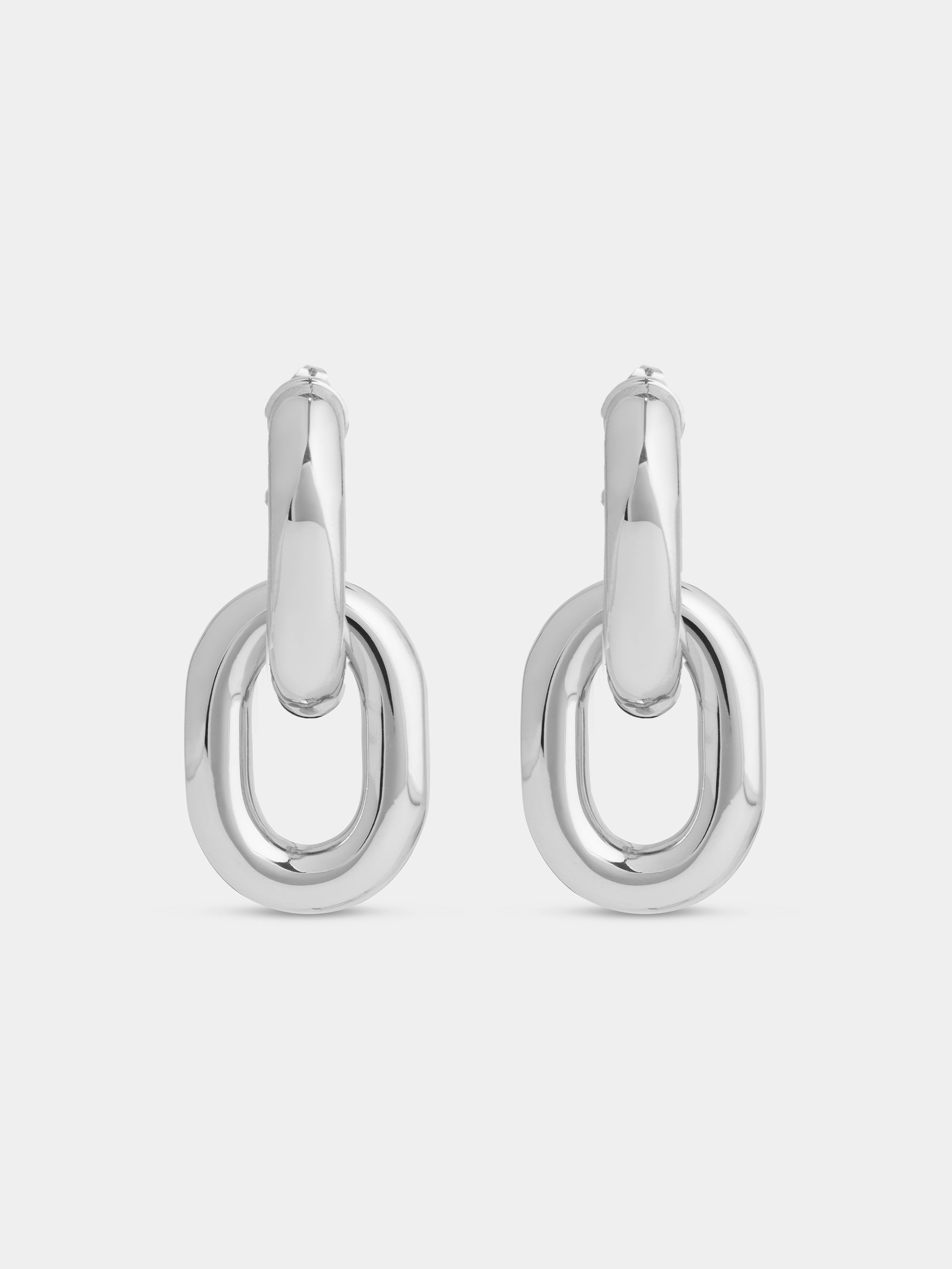 Silver double XL link earrings position 1