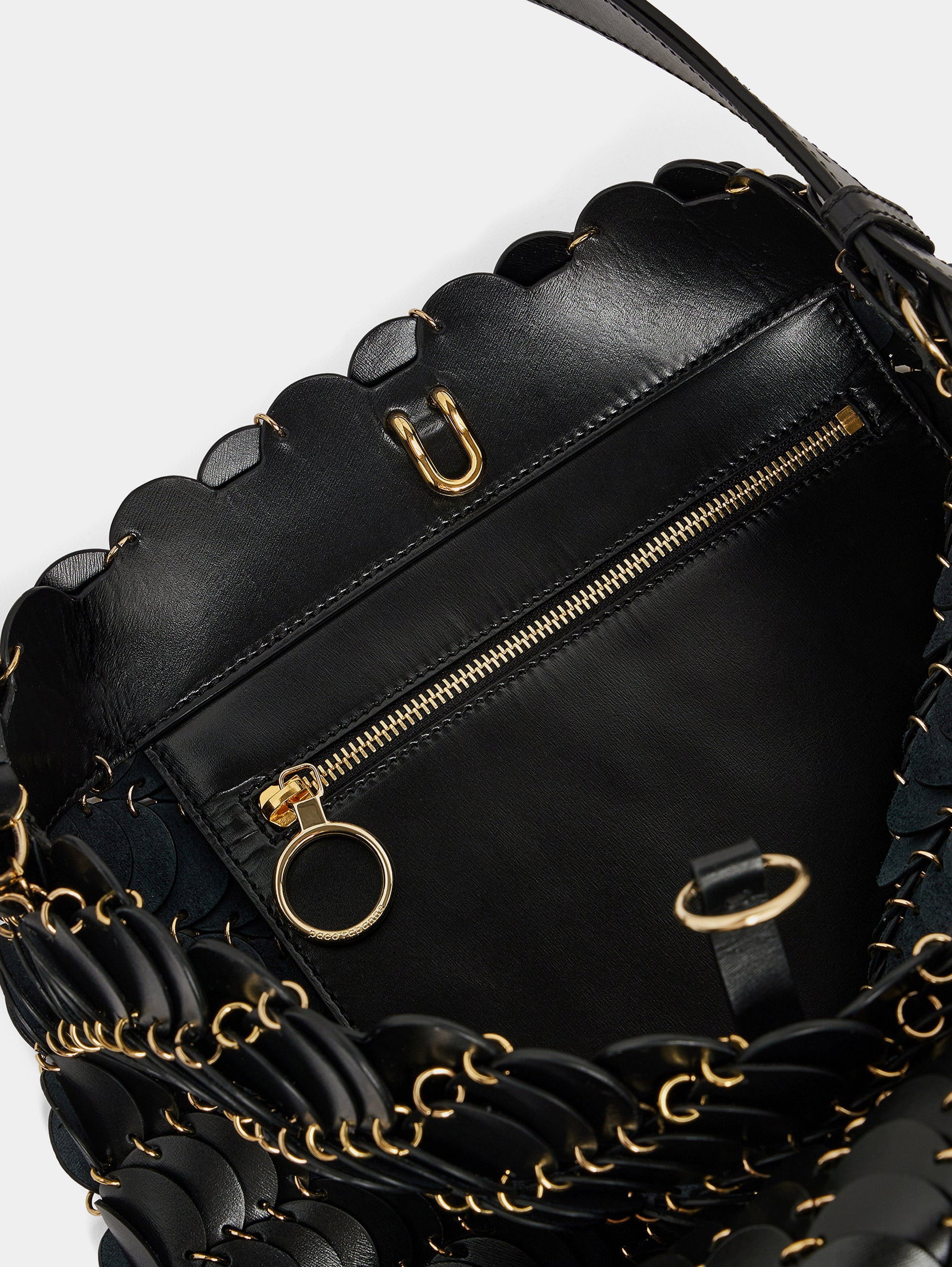 Grand sac seau Paco noir et or en cuir