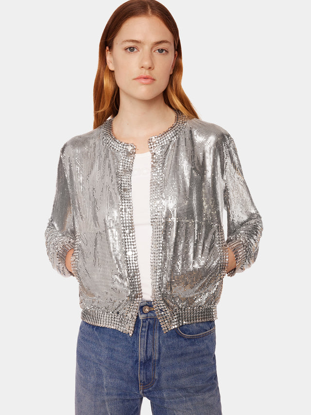 Silver knit bomber jacket - Image 2