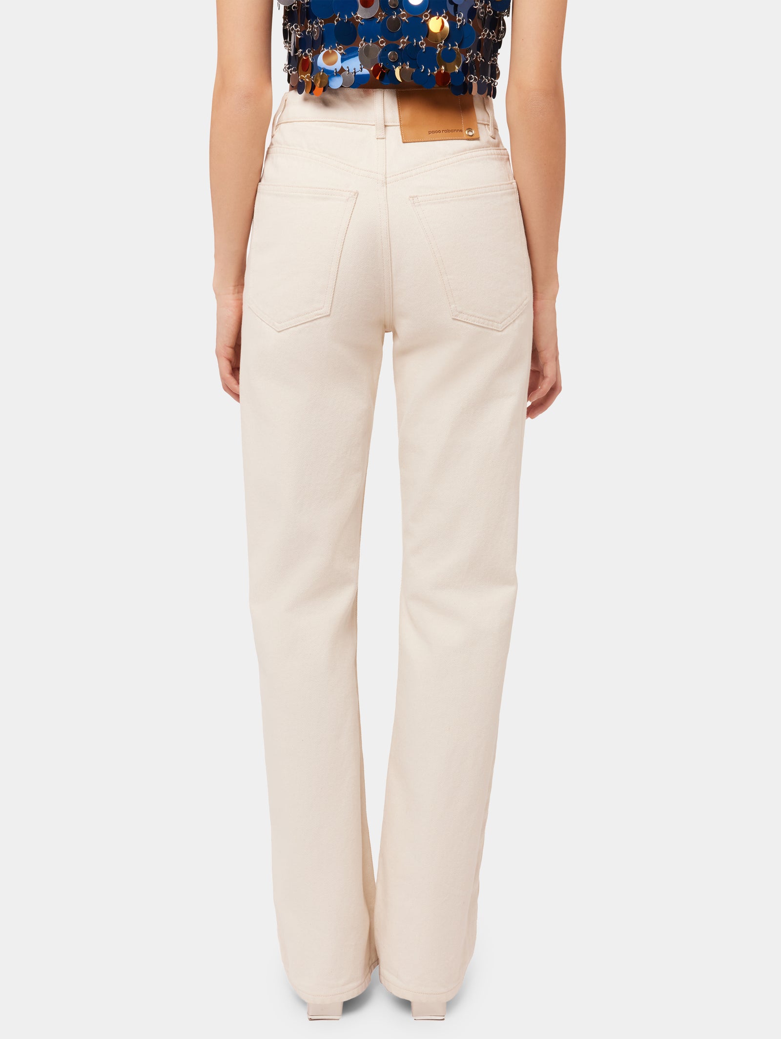 OFF WHITE DENIM FLARE JEANS WITH ASSEMBLY 1969 DISCS - Image 2