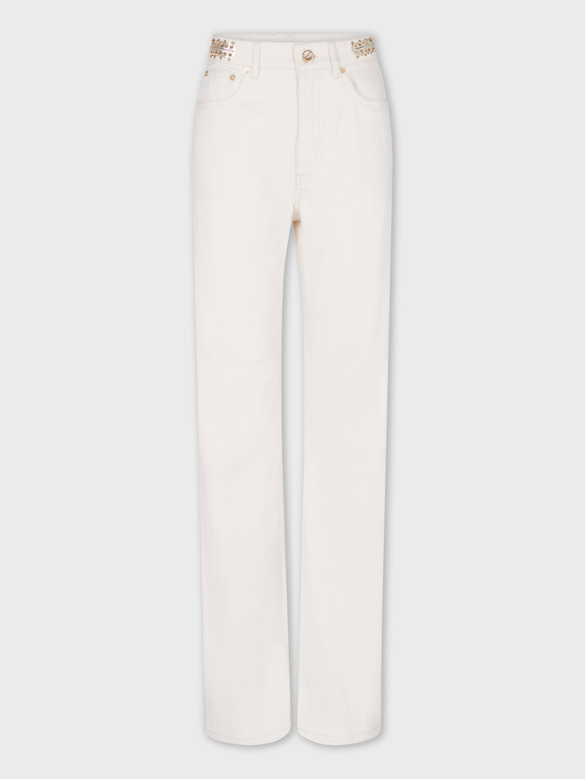 OFF WHITE DENIM FLARE JEANS WITH ASSEMBLY 1969 DISCS