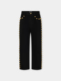 EMBELLISHED BOYFRIEND JEANS IN BLACK DENIM