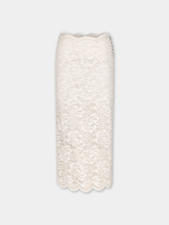 Ivory midi-skirt in lace - Image 1