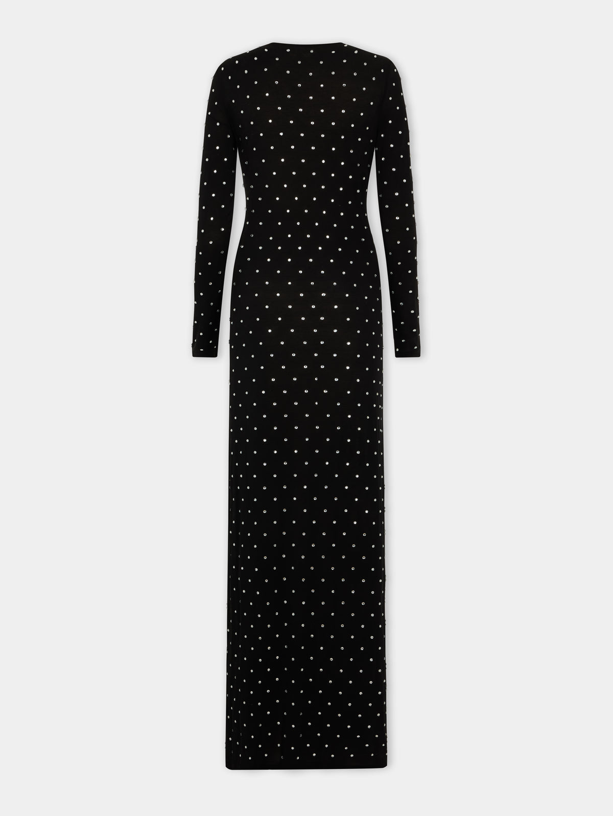ROBE LONGUE NOIRE EN JERSEY SECONDE PEAU ORNÉE DE CRISTAUX