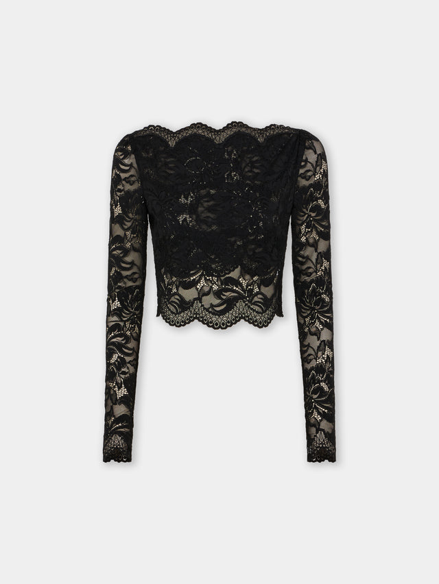 Black crop top in lace - Image 1