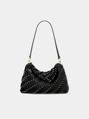 Black Paco shoulder clutch in calfkin leather position 1