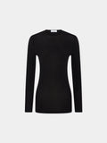 Black fitted second-skin black top with silver logo
