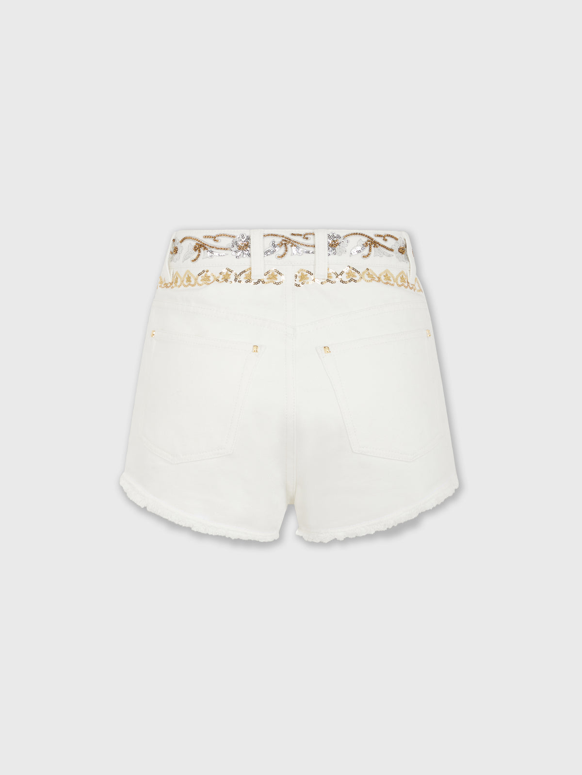 Embroidered off white denim shorts