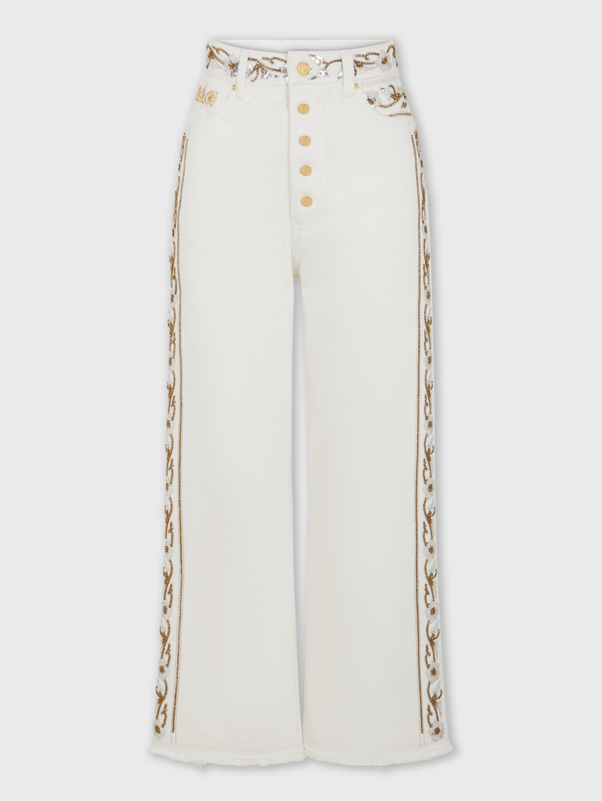 Jean brodé en denim blanc cassé