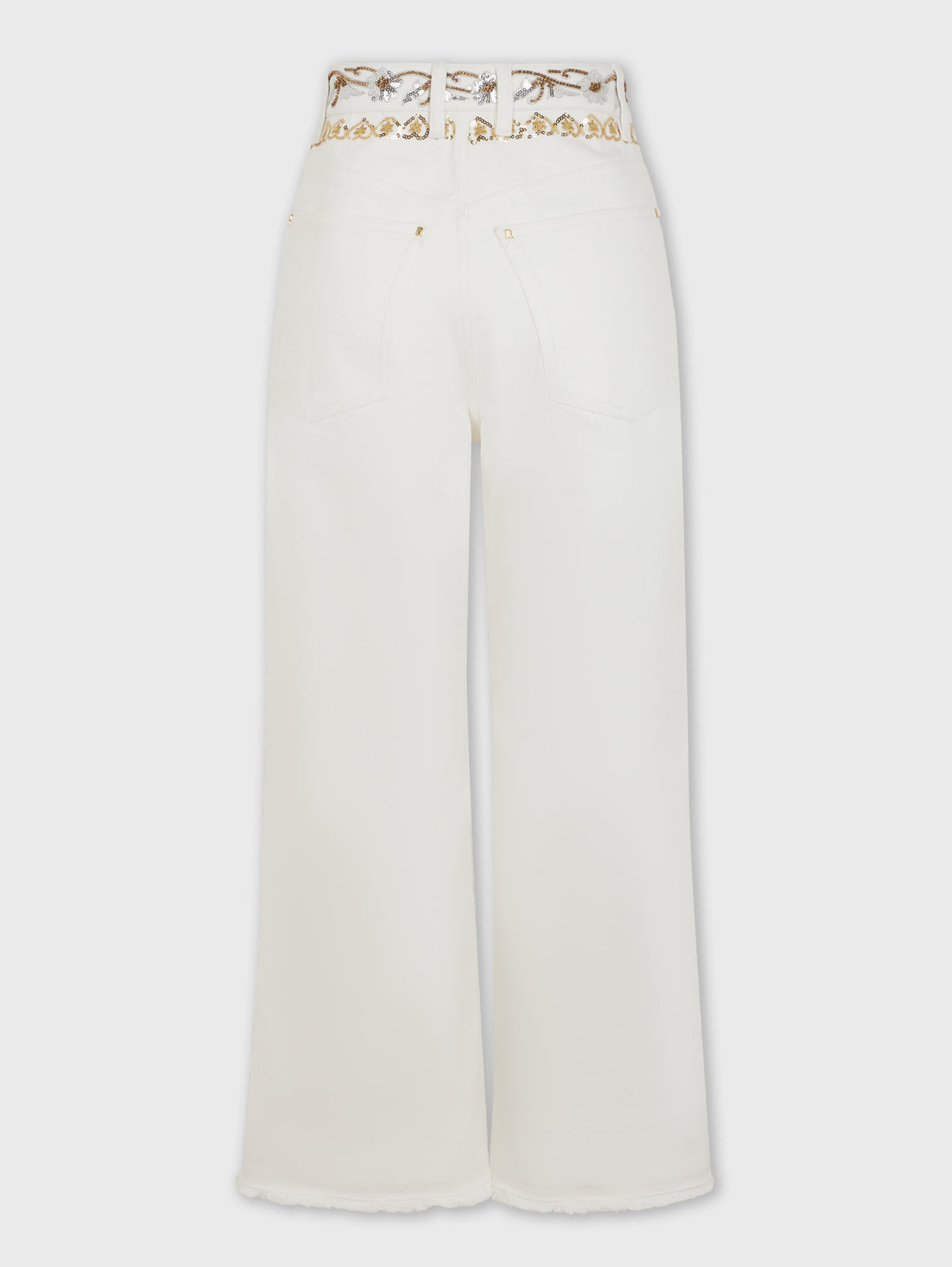 Jean brodé en denim blanc cassé