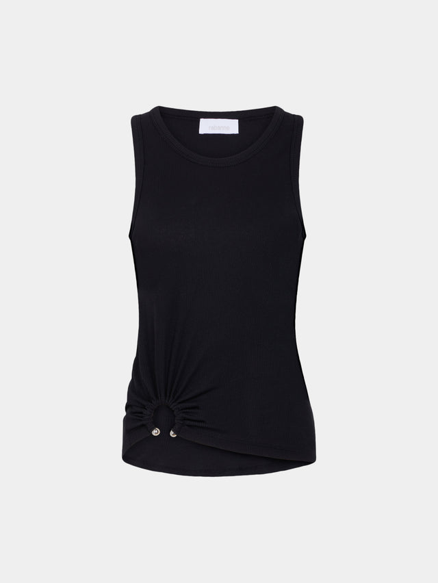 Black tank top with signature piercing - Image 1
