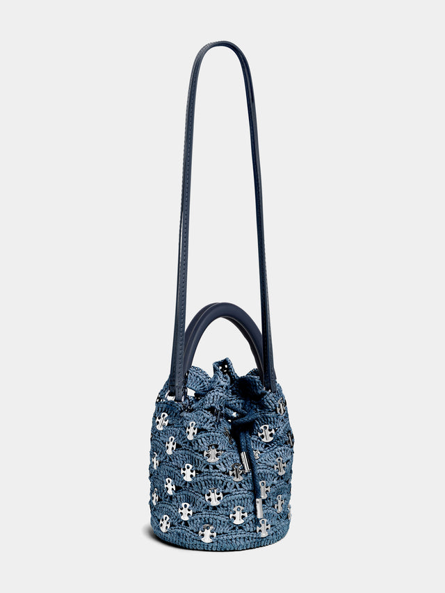 Denim blue raffia bucket bag - Image 1