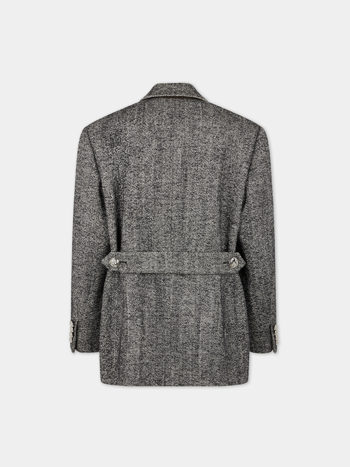 LONG BLAZER IN HERRINGBONE WOOL