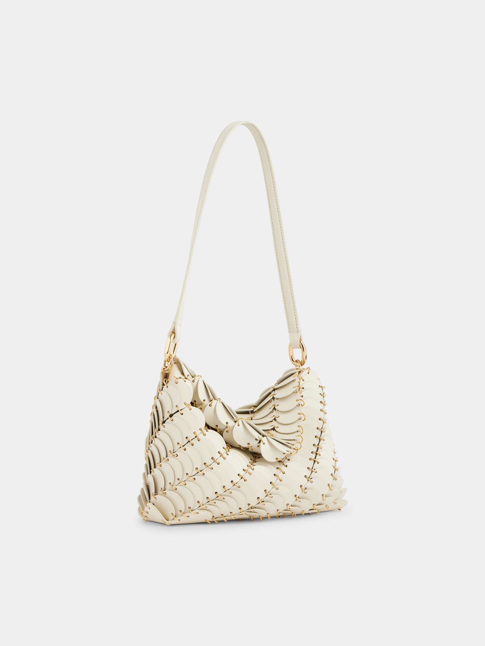 Cream Paco shoulder clutch in calfskin leather position 2 - Image 2