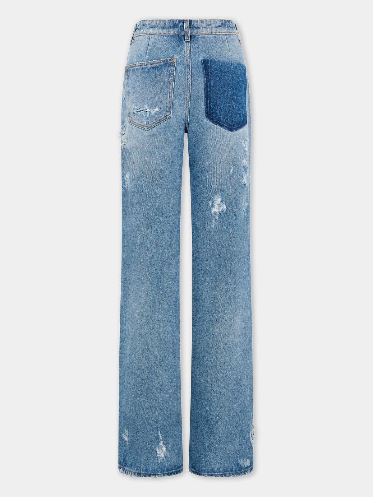 Distressed high-rise wide-leg jeans