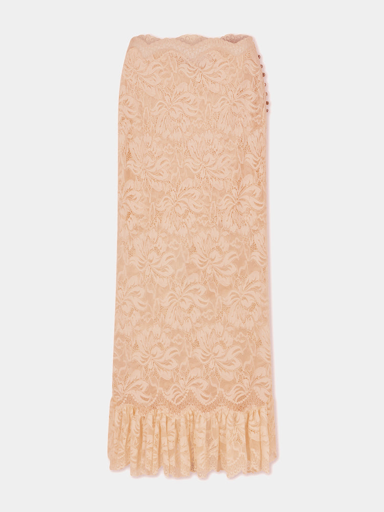 Beige Long skirt in lace