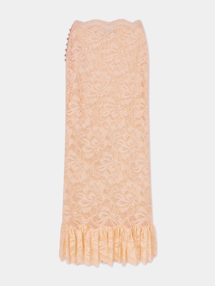 Beige Long skirt in lace