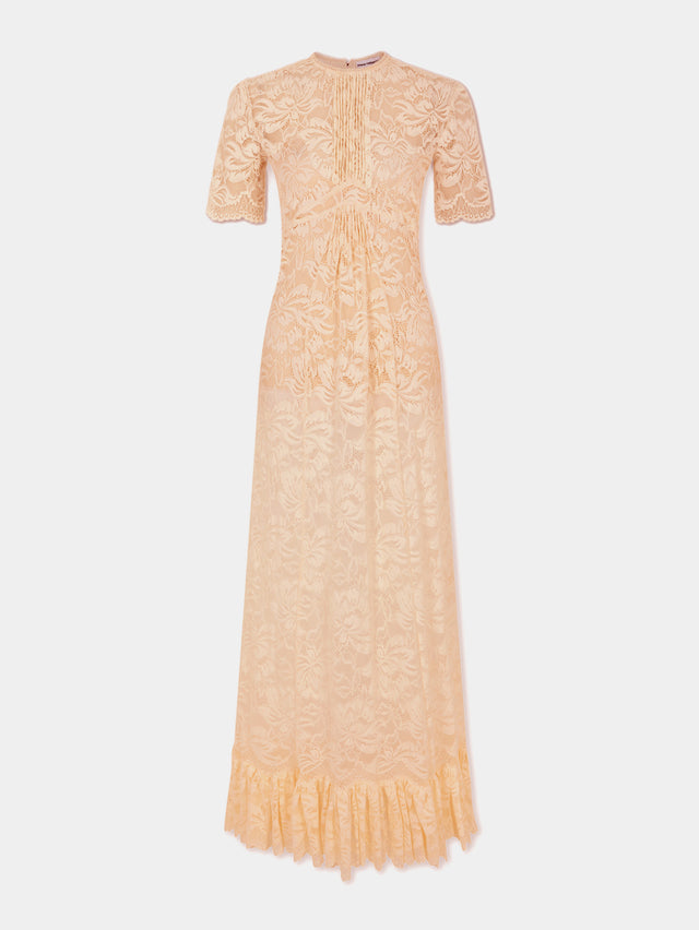 Long raffia colored lace dress - Image 1