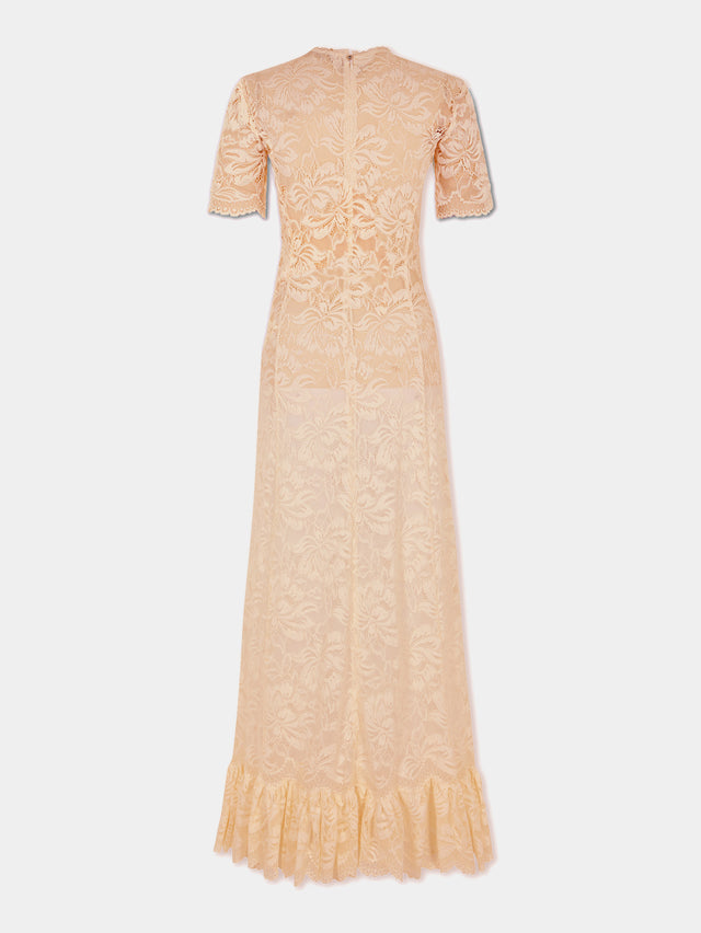 Long raffia colored lace dress - Image 2