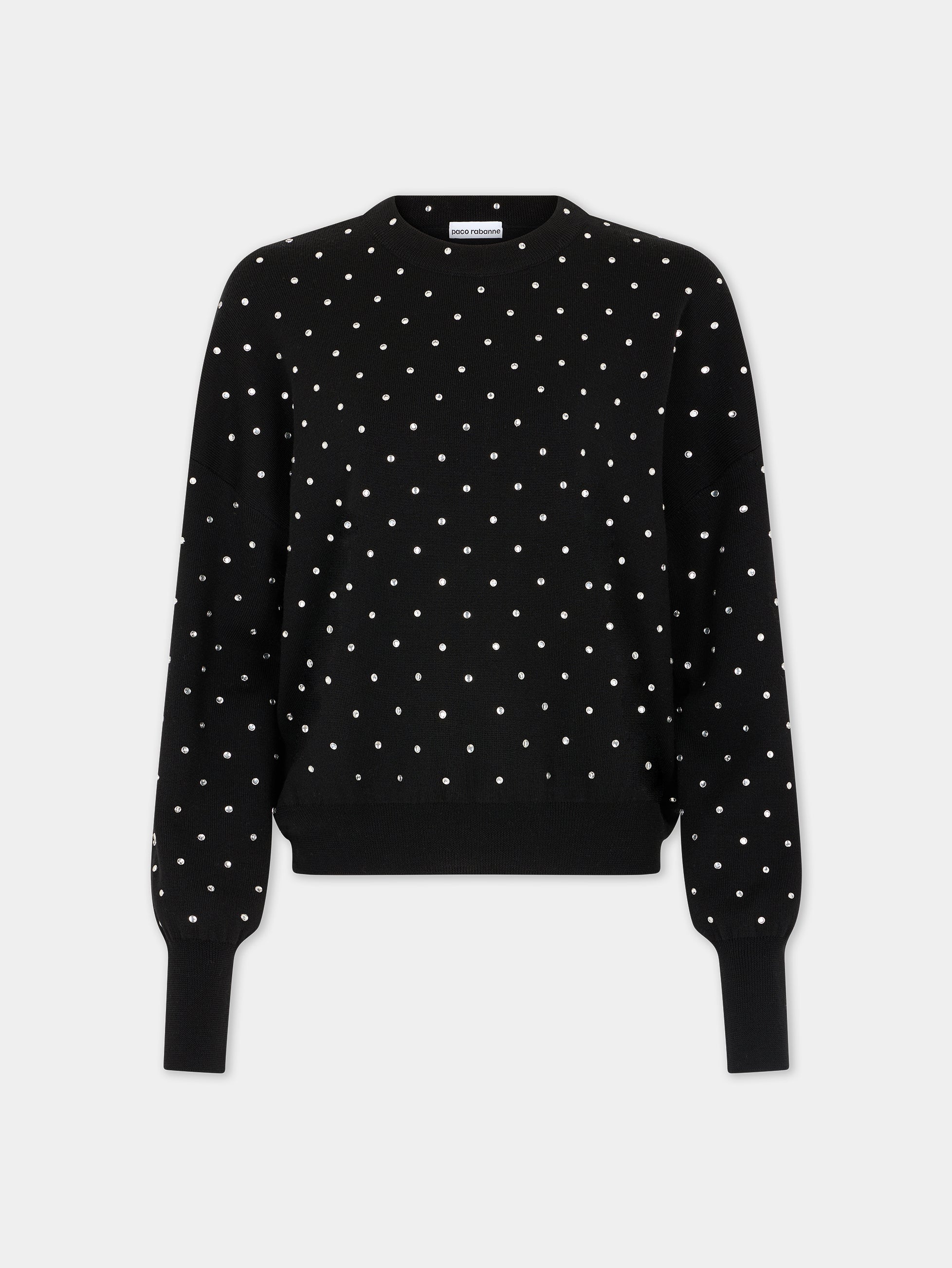 BLACK CRYSTAL-EMBELLISHED SWEATER IN WOOL | Rabanne