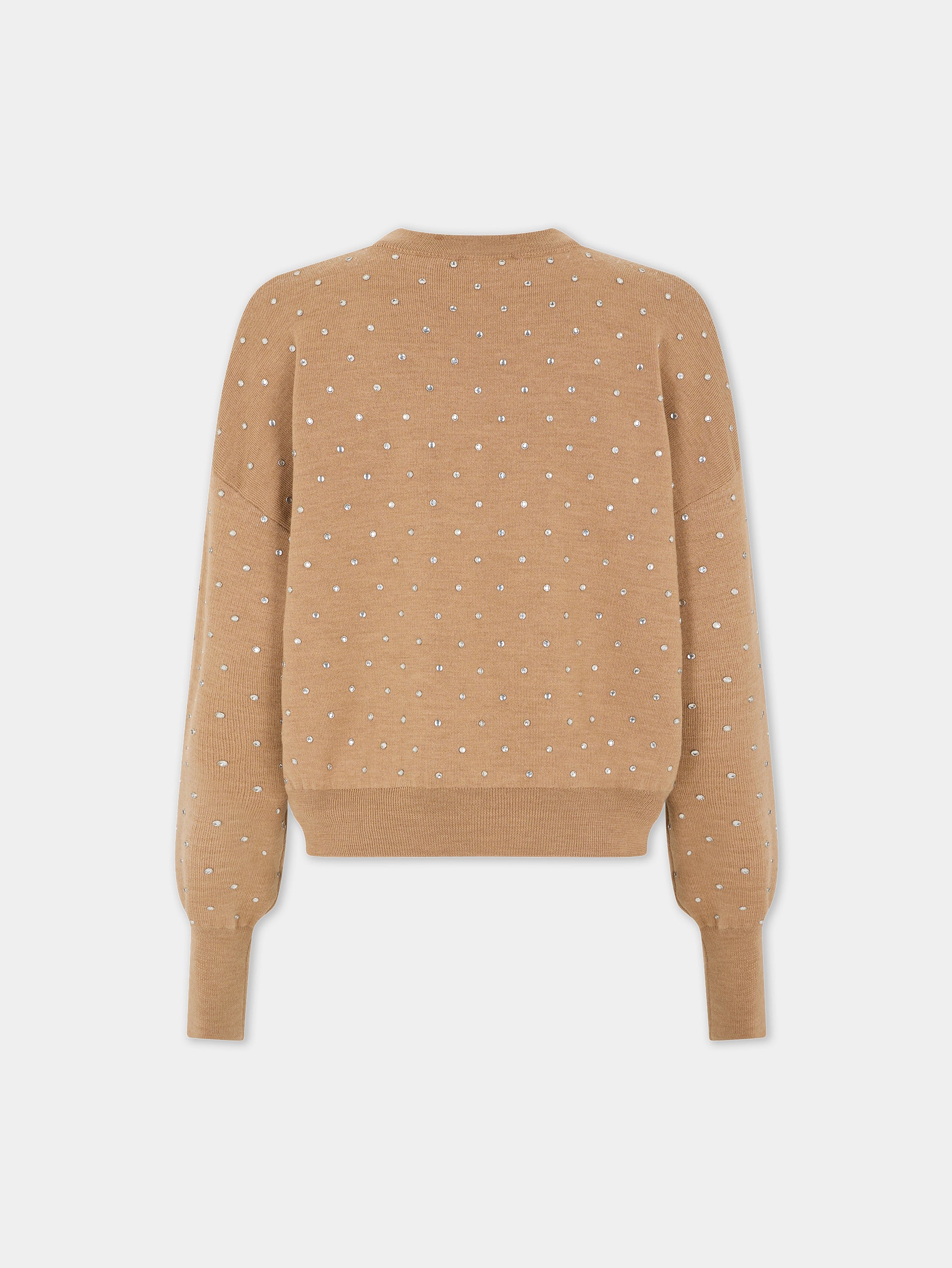 CAMEL CRYSTAL-EMBELLISHED SWEATER IN WOOL