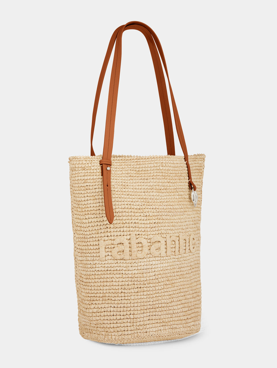 Beige raffia tote bag with logo position 2 - Image 2