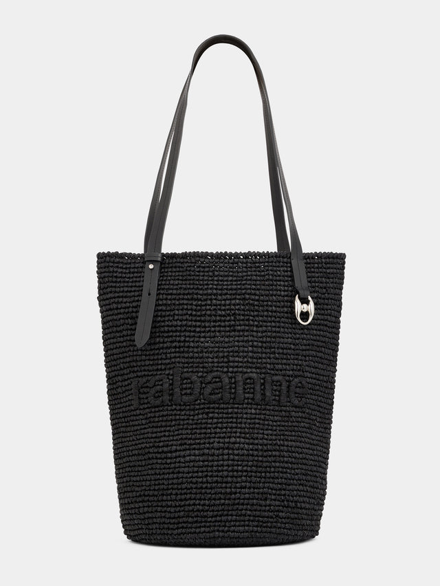 Black raffia tote bag with logo - Image 1
