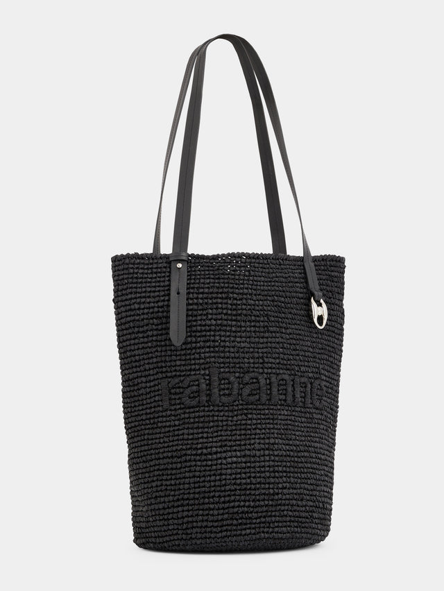 Black raffia tote bag with logo - Image 2