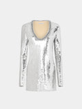 Mini silver sequins dress with round neckline