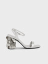 Silver sandals with sparkle discs heels