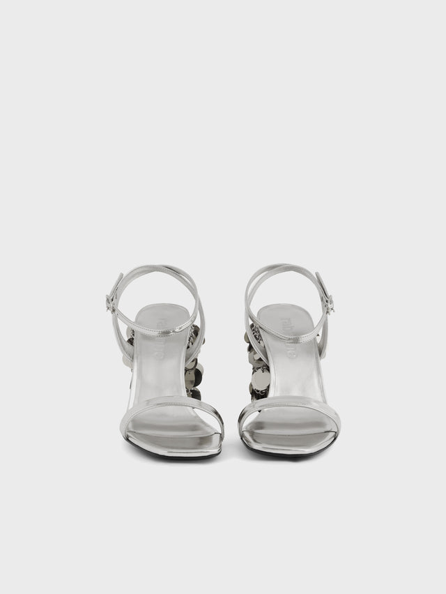 Silver sandals with sparkle discs heels - Image 3