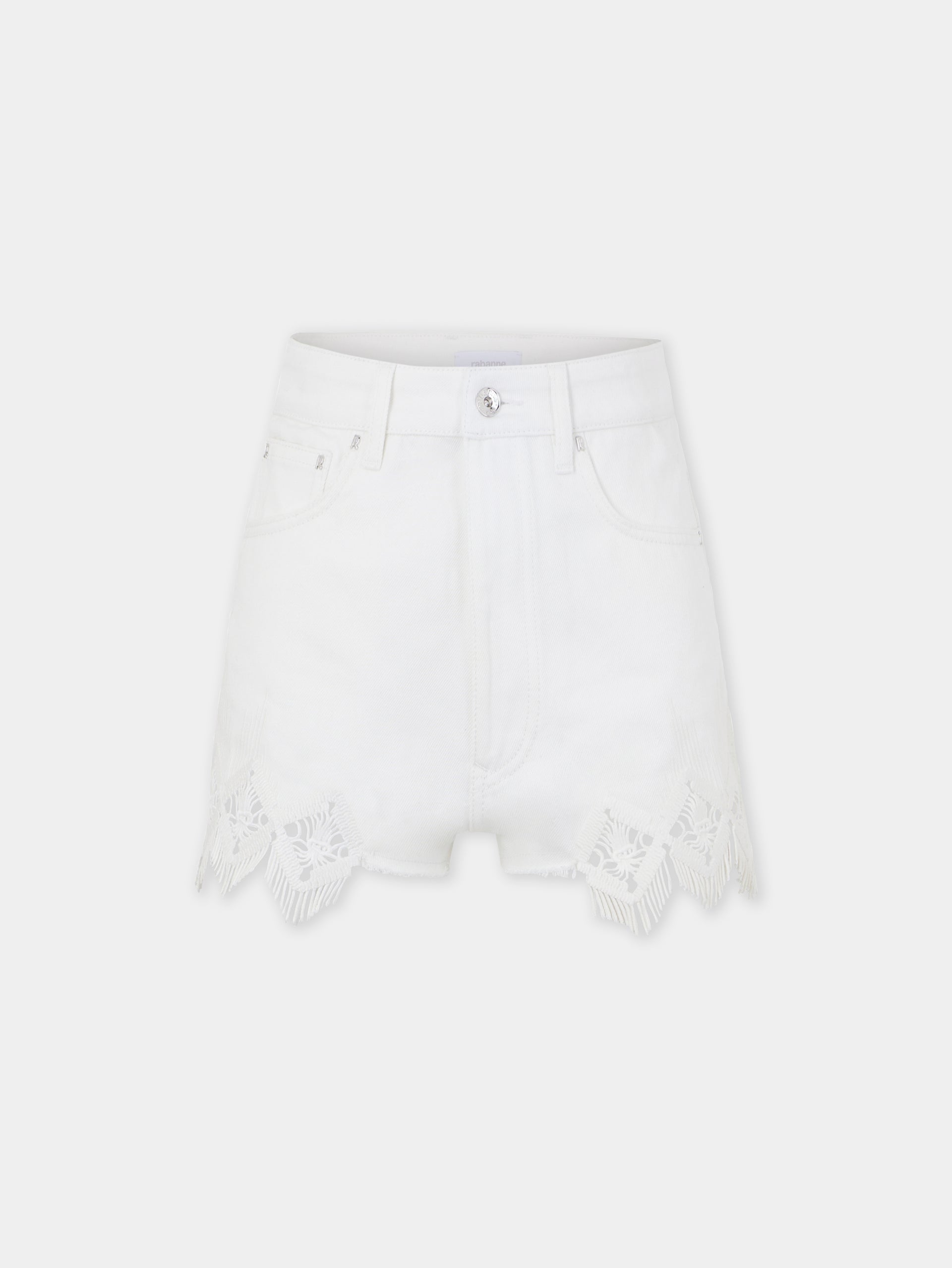 Shorts in denim with embroidery details position 1