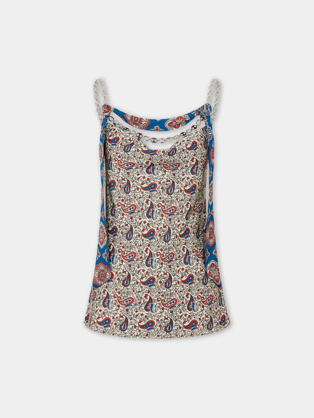 Tank top in printed satin - Image 1