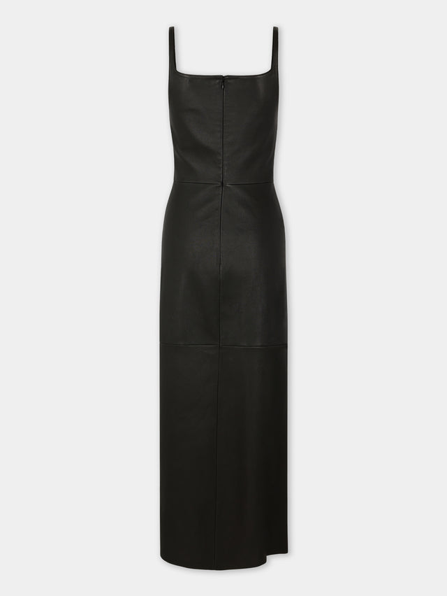 Draped midi dress in leather - Image 2