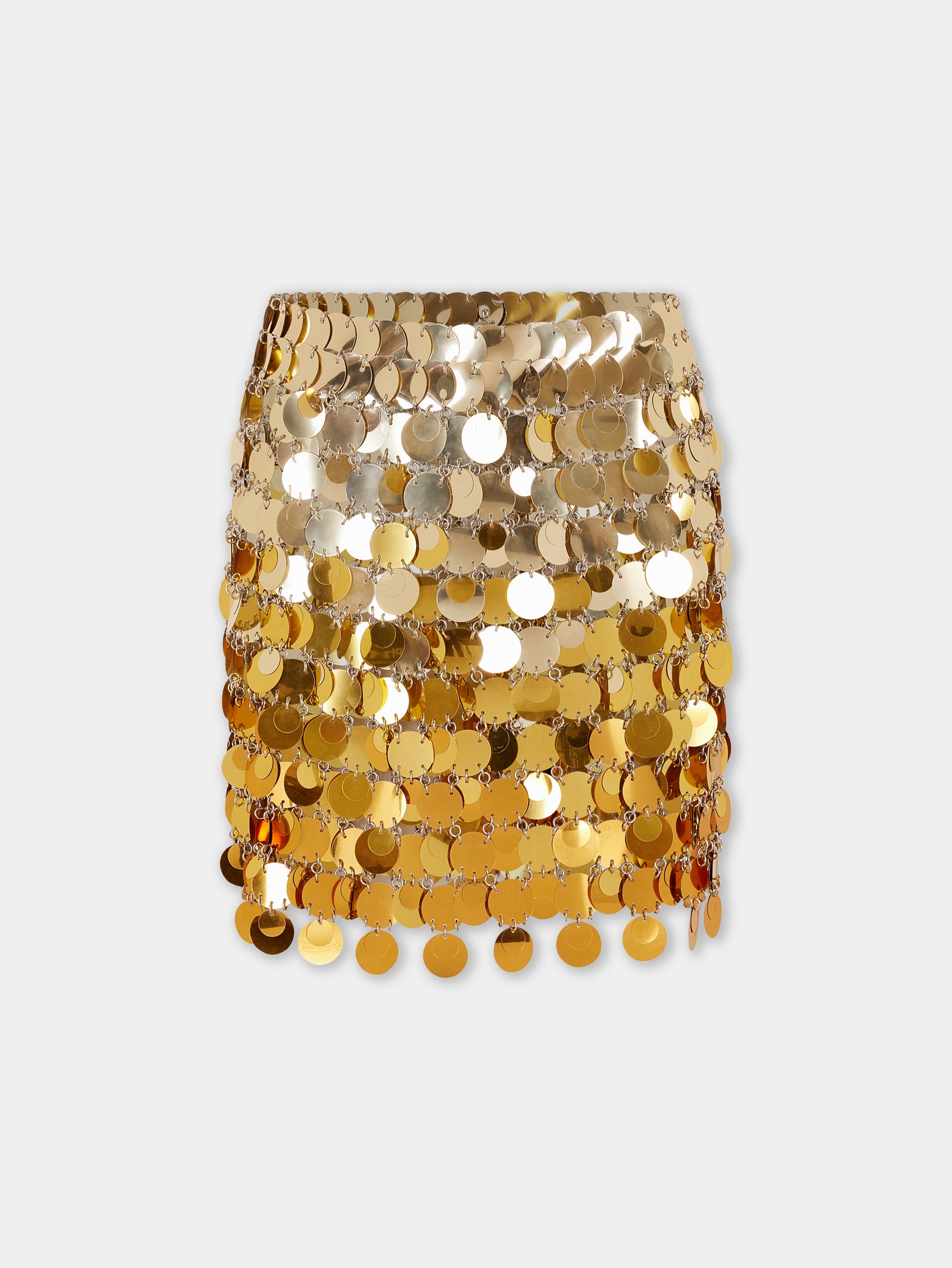 Gold mini skirt in gradient assembly position 1