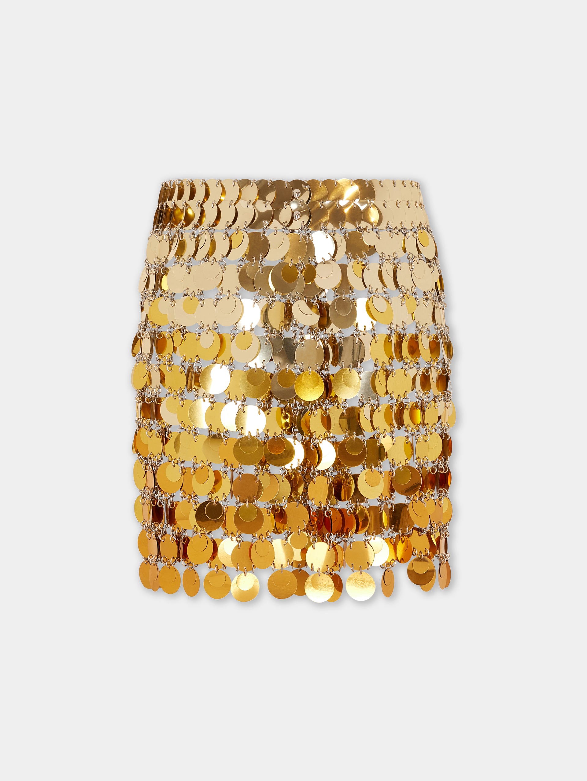 Gold mini skirt in gradient assembly position 5