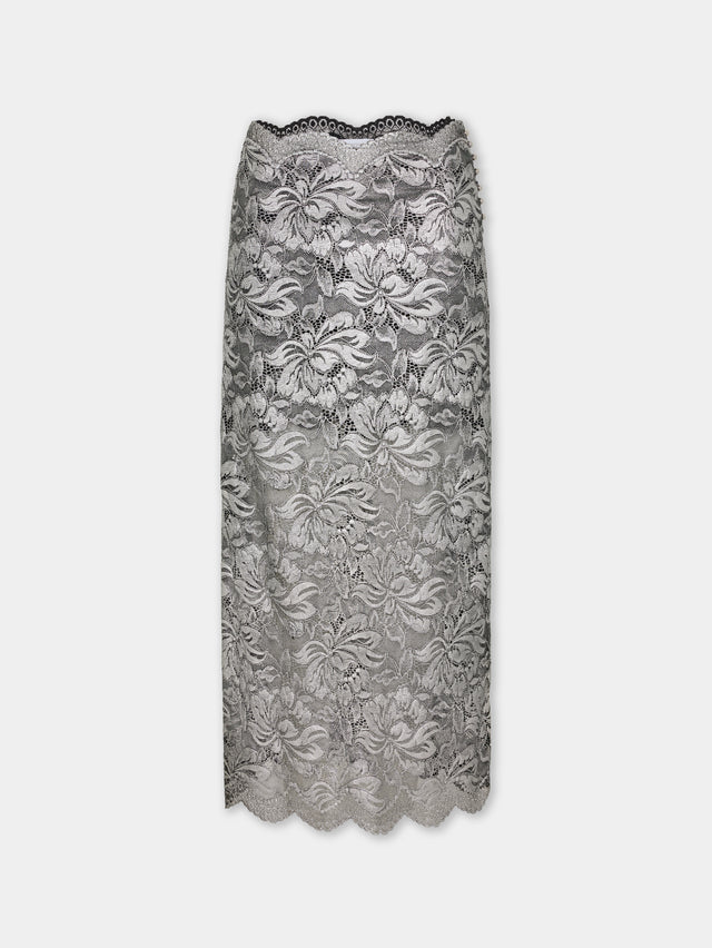 Silver midi skirt in lace - Image 1