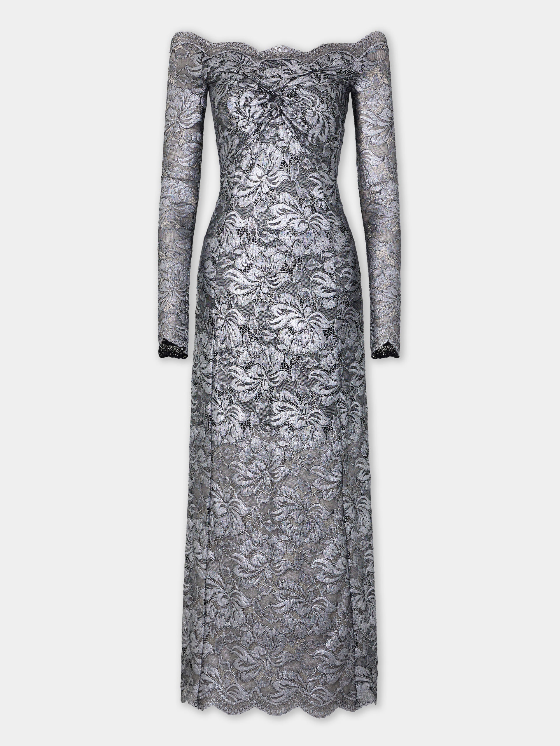 Silver long dress in lace position 5