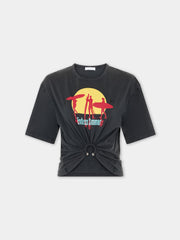 Cropped t-shirt in printed cotton