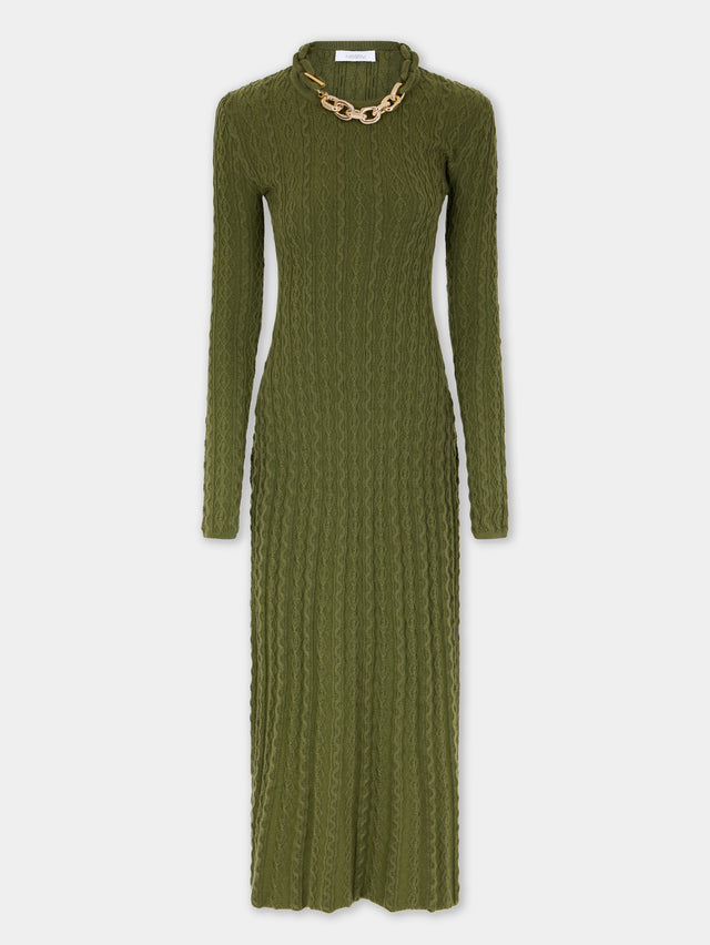 Khaki Long dress in wool - Image 1