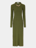 Khaki Long dress in wool