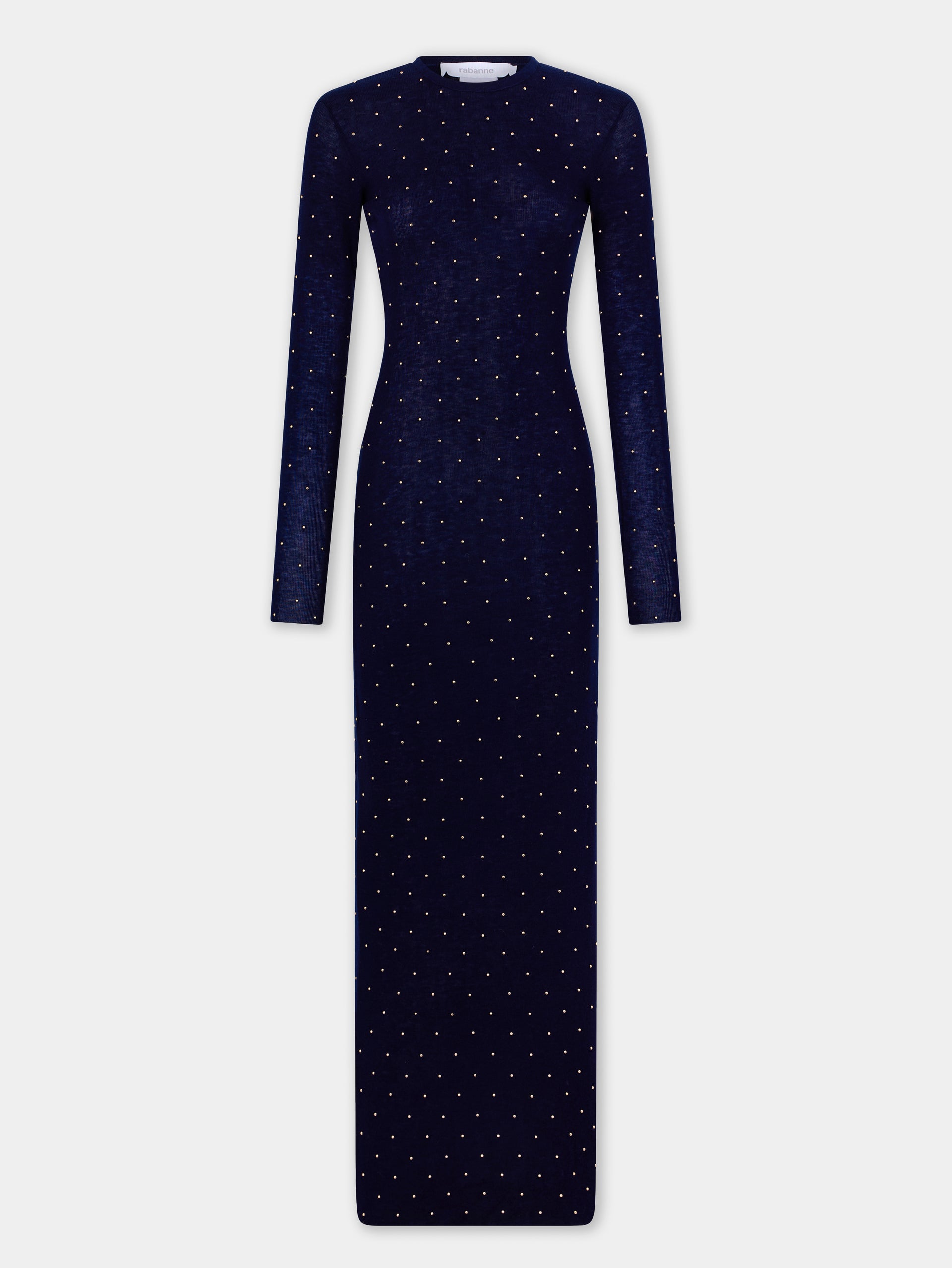 Long second-skin dress in wool blue position 1