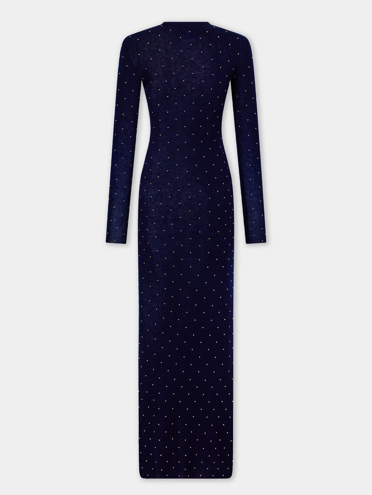 Long second-skin dress in wool blue position 2