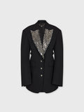 BLACK EMBROIDERED BLAZER IN WOOL GRAIN DE POUDRE position 1